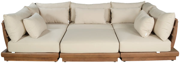 Meridian Furniture Mirella 6 Piece Teak Frame Modular Outdoor Sectional with Water Resistant Cushions 111Tan-Sec6C
