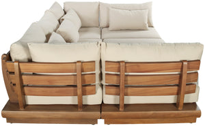 Meridian Furniture Mirella 6 Piece Teak Frame Modular Outdoor Sectional with Water Resistant Cushions 111Tan-Sec6C