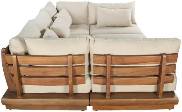 Meridian Furniture Mirella 6 Piece Teak Frame Modular Outdoor Sectional with Water Resistant Cushions 111Tan-Sec6C