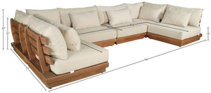 Meridian Furniture Mirella Six Piece Modular Outdoor Sectional Solid Teak Frame Weather Resistant Fabric 111Tan-Sec6D