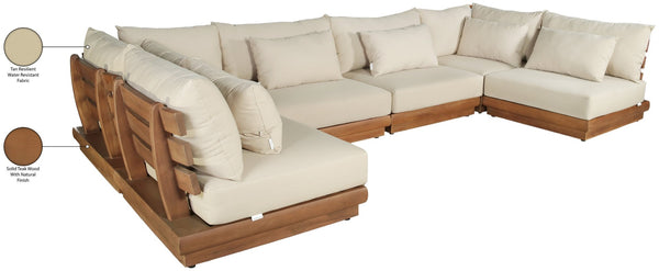 Meridian Furniture Mirella Six Piece Modular Outdoor Sectional Solid Teak Frame Weather Resistant Fabric 111Tan-Sec6D