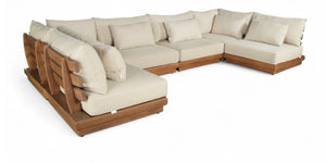 Meridian Furniture Mirella Six Piece Modular Outdoor Sectional Solid Teak Frame Weather Resistant Fabric 111Tan-Sec6D