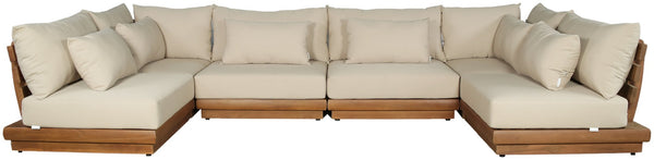 Meridian Furniture Mirella Six Piece Modular Outdoor Sectional Solid Teak Frame Weather Resistant Fabric 111Tan-Sec6D