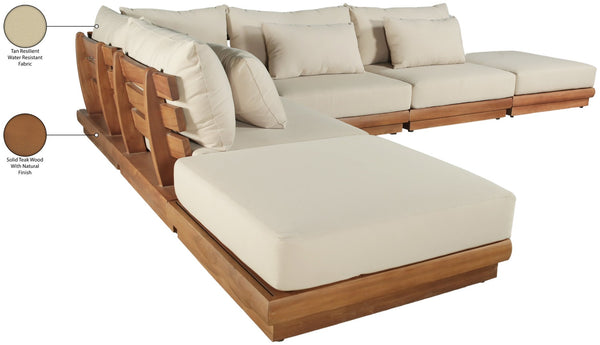 Meridian Furniture Mirella Six Piece Teak Modular Outdoor Sectional with Water Resistant Cushions 111Tan-Sec6E