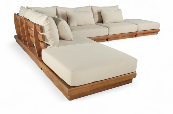 Meridian Furniture Mirella Six Piece Teak Modular Outdoor Sectional with Water Resistant Cushions 111Tan-Sec6E