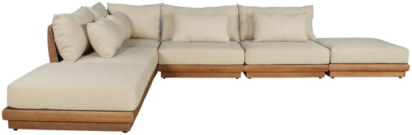 Meridian Furniture Mirella Six Piece Teak Modular Outdoor Sectional with Water Resistant Cushions 111Tan-Sec6E