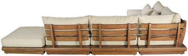 Meridian Furniture Mirella Six Piece Teak Modular Outdoor Sectional with Water Resistant Cushions 111Tan-Sec6E