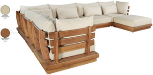 Meridian Furniture Mirella 7 Piece Teak Outdoor Modular Sectional with Water Resistant Fabric Cushions 111Tan-Sec7A