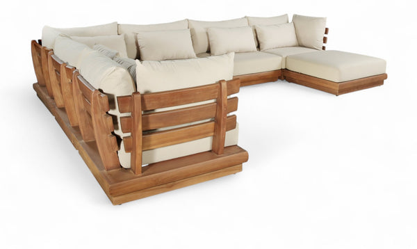 Meridian Furniture Mirella 7 Piece Teak Outdoor Modular Sectional with Water Resistant Fabric Cushions 111Tan-Sec7A