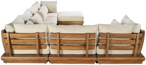 Meridian Furniture Mirella 7 Piece Teak Outdoor Modular Sectional with Water Resistant Fabric Cushions 111Tan-Sec7A