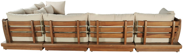 Meridian Furniture Mirella 7 Piece Teak Outdoor Modular Sectional with Water Resistant Fabric Cushions 111Tan-Sec7A