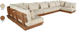 Meridian Furniture Mirella 7 Piece Teak Outdoor Modular Sectional with Water Resistant Plush Cushions 111Tan-Sec7B