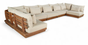 Meridian Furniture Mirella 7 Piece Teak Outdoor Modular Sectional with Water Resistant Plush Cushions 111Tan-Sec7B