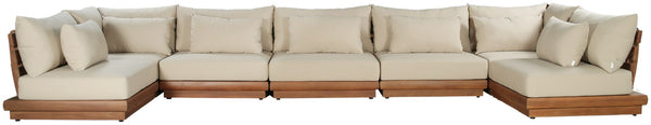 Meridian Furniture Mirella 7 Piece Teak Outdoor Modular Sectional with Water Resistant Plush Cushions 111Tan-Sec7B