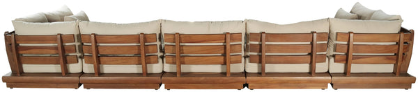 Meridian Furniture Mirella 7 Piece Teak Outdoor Modular Sectional with Water Resistant Plush Cushions 111Tan-Sec7B