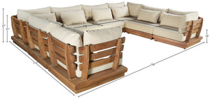 Meridian Furniture Mirella Teak Frame Outdoor Modular Sectional with Plush Resort Style Patio Seating 111Tan-Sec8A