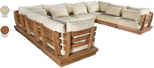 Meridian Furniture Mirella Teak Frame Outdoor Modular Sectional with Plush Resort Style Patio Seating 111Tan-Sec8A