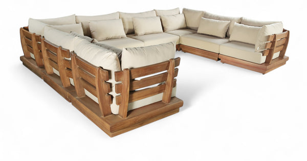 Meridian Furniture Mirella Teak Frame Outdoor Modular Sectional with Plush Resort Style Patio Seating 111Tan-Sec8A