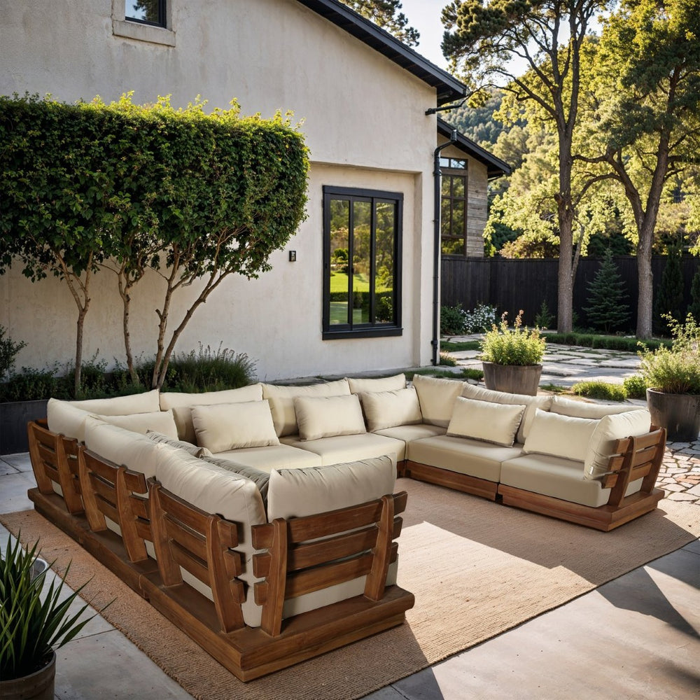 Meridian Furniture Mirella Teak Frame Outdoor Modular Sectional with Plush Resort Style Patio Seating 111Tan-Sec8A