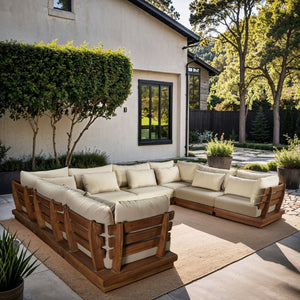 Meridian Furniture Mirella Teak Frame Outdoor Modular Sectional with Plush Resort Style Patio Seating 111Tan-Sec8A