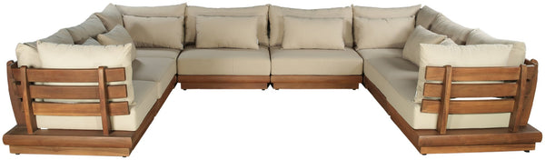 Meridian Furniture Mirella Teak Frame Outdoor Modular Sectional with Plush Resort Style Patio Seating 111Tan-Sec8A