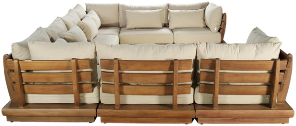 Meridian Furniture Mirella Teak Frame Outdoor Modular Sectional with Plush Resort Style Patio Seating 111Tan-Sec8A