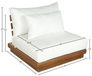 Meridian Furniture Mirella Teak Modular Armless Patio Chair with Plush Water Resistant Cushions for Outdoor Seating Off-White 111White-Armless