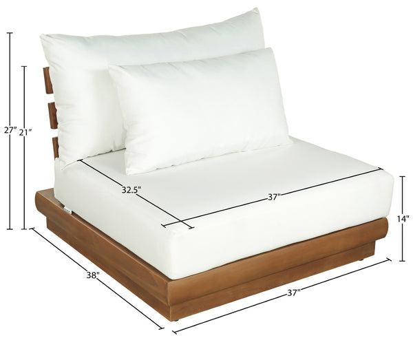 Meridian Furniture Mirella Teak Modular Armless Patio Chair with Plush Water Resistant Cushions for Outdoor Seating Off-White 111White-Armless