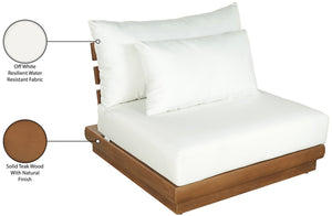 Meridian Furniture Mirella Teak Modular Armless Patio Chair with Plush Water Resistant Cushions for Outdoor Seating Off-White 111White-Armless