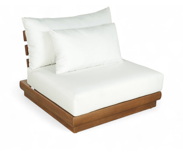Meridian Furniture Mirella Teak Modular Armless Patio Chair with Plush Water Resistant Cushions for Outdoor Seating Off-White 111White-Armless