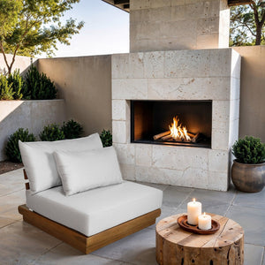 Meridian Furniture Mirella Teak Modular Armless Patio Chair with Plush Water Resistant Cushions for Outdoor Seating Off-White 111White-Armless