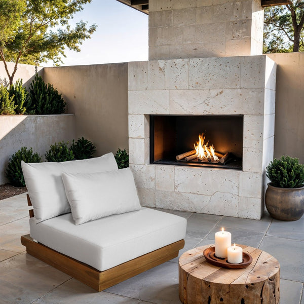 Meridian Furniture Mirella Teak Modular Armless Patio Chair with Plush Water Resistant Cushions for Outdoor Seating Off-White 111White-Armless