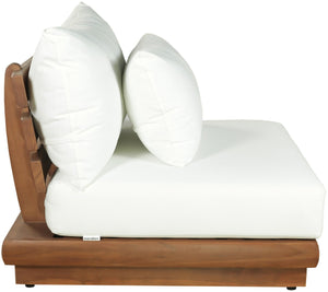 Meridian Furniture Mirella Teak Modular Armless Patio Chair with Plush Water Resistant Cushions for Outdoor Seating Off-White 111White-Armless