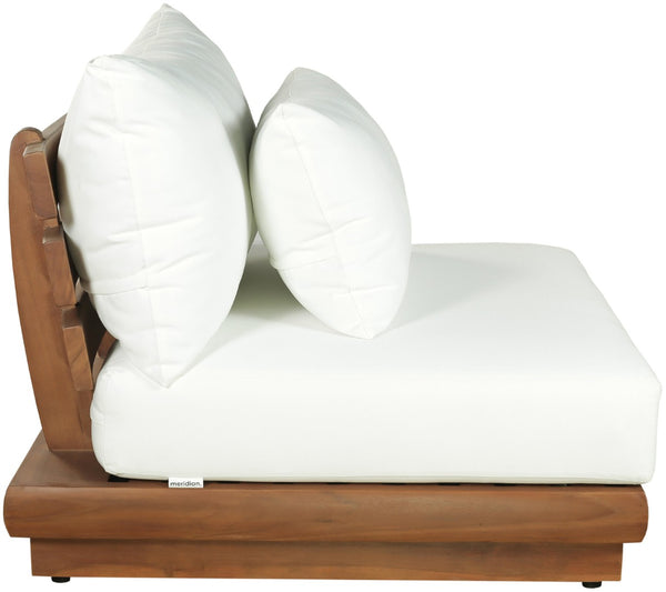 Meridian Furniture Mirella Teak Modular Armless Patio Chair with Plush Water Resistant Cushions for Outdoor Seating Off-White 111White-Armless