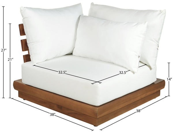 Meridian Furniture Mirella Solid Teak Modular Outdoor Corner Chair with Cushioned Weather Resistant Patio Seating Off-White 111White-Corner