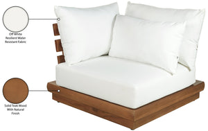 Meridian Furniture Mirella Solid Teak Modular Outdoor Corner Chair with Cushioned Weather Resistant Patio Seating Off-White 111White-Corner