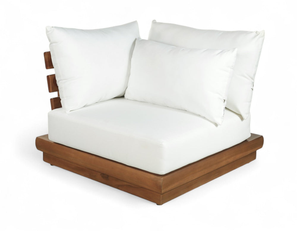 Meridian Furniture Mirella Solid Teak Modular Outdoor Corner Chair with Cushioned Weather Resistant Patio Seating Off-White 111White-Corner