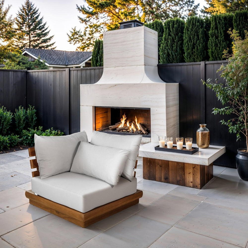 Meridian Furniture Mirella Solid Teak Modular Outdoor Corner Chair with Cushioned Weather Resistant Patio Seating Off-White 111White-Corner