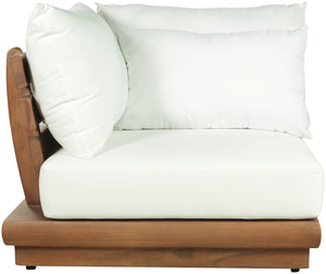 Meridian Furniture Mirella Solid Teak Modular Outdoor Corner Chair with Cushioned Weather Resistant Patio Seating Off-White 111White-Corner