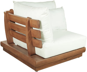 Meridian Furniture Mirella Solid Teak Modular Outdoor Corner Chair with Cushioned Weather Resistant Patio Seating Off-White 111White-Corner