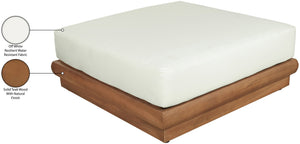Meridian Furniture Mirella Teak Frame Modular Outdoor Ottoman with Plush Water Resistant Cushioned Seat Off-White 111White-Ott