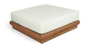 Meridian Furniture Mirella Teak Frame Modular Outdoor Ottoman with Plush Water Resistant Cushioned Seat Off-White 111White-Ott