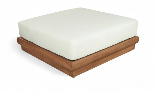 Meridian Furniture Mirella Teak Frame Modular Outdoor Ottoman with Plush Water Resistant Cushioned Seat Off-White 111White-Ott