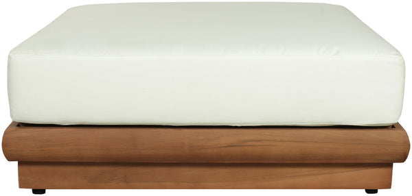 Meridian Furniture Mirella Teak Frame Modular Outdoor Ottoman with Plush Water Resistant Cushioned Seat Off-White 111White-Ott