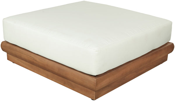 Meridian Furniture Mirella Teak Frame Modular Outdoor Ottoman with Plush Water Resistant Cushioned Seat Off-White 111White-Ott