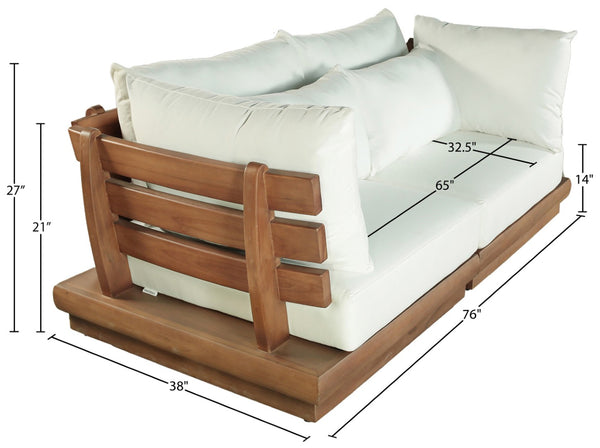 Meridian Furniture Mirella Outdoor Modular Sofa Solid Teak Frame Water Resistant Fabric Resort Patio 111White-S2A