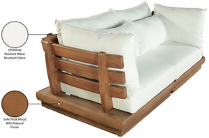 Meridian Furniture Mirella Outdoor Modular Sofa Solid Teak Frame Water Resistant Fabric Resort Patio 111White-S2A