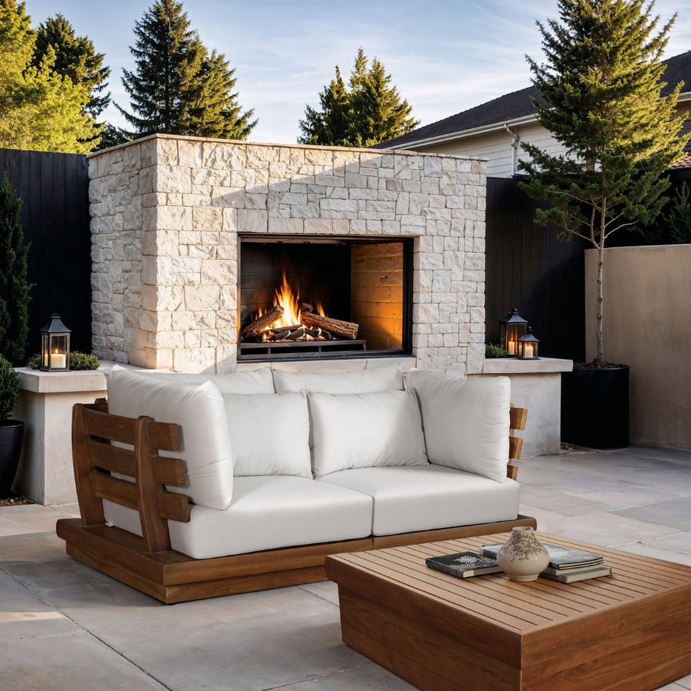 Meridian Furniture Mirella Outdoor Modular Sofa Solid Teak Frame Water Resistant Fabric Resort Patio 111White-S2A