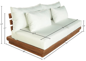 Meridian Furniture Mirella Teak Frame Outdoor Modular Sofa with Water Resistant Cushions for Patio Lounging 111White-S2B