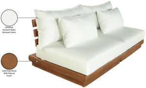 Meridian Furniture Mirella Teak Frame Outdoor Modular Sofa with Water Resistant Cushions for Patio Lounging 111White-S2B